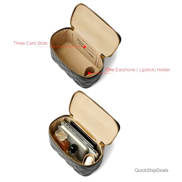 Small Quilted Leather Crossbody Bag With Chain Strap Mini Top Handle Purse - Picture 6 of 7